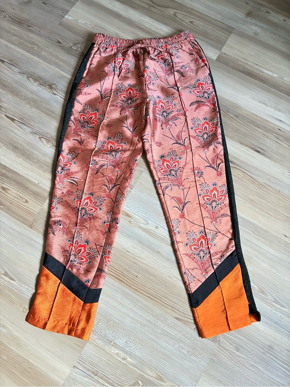 The Peaks Oriental print Pants Pull on Side stripe Drawstring Women’s XS Modern - Picture 3 of 14